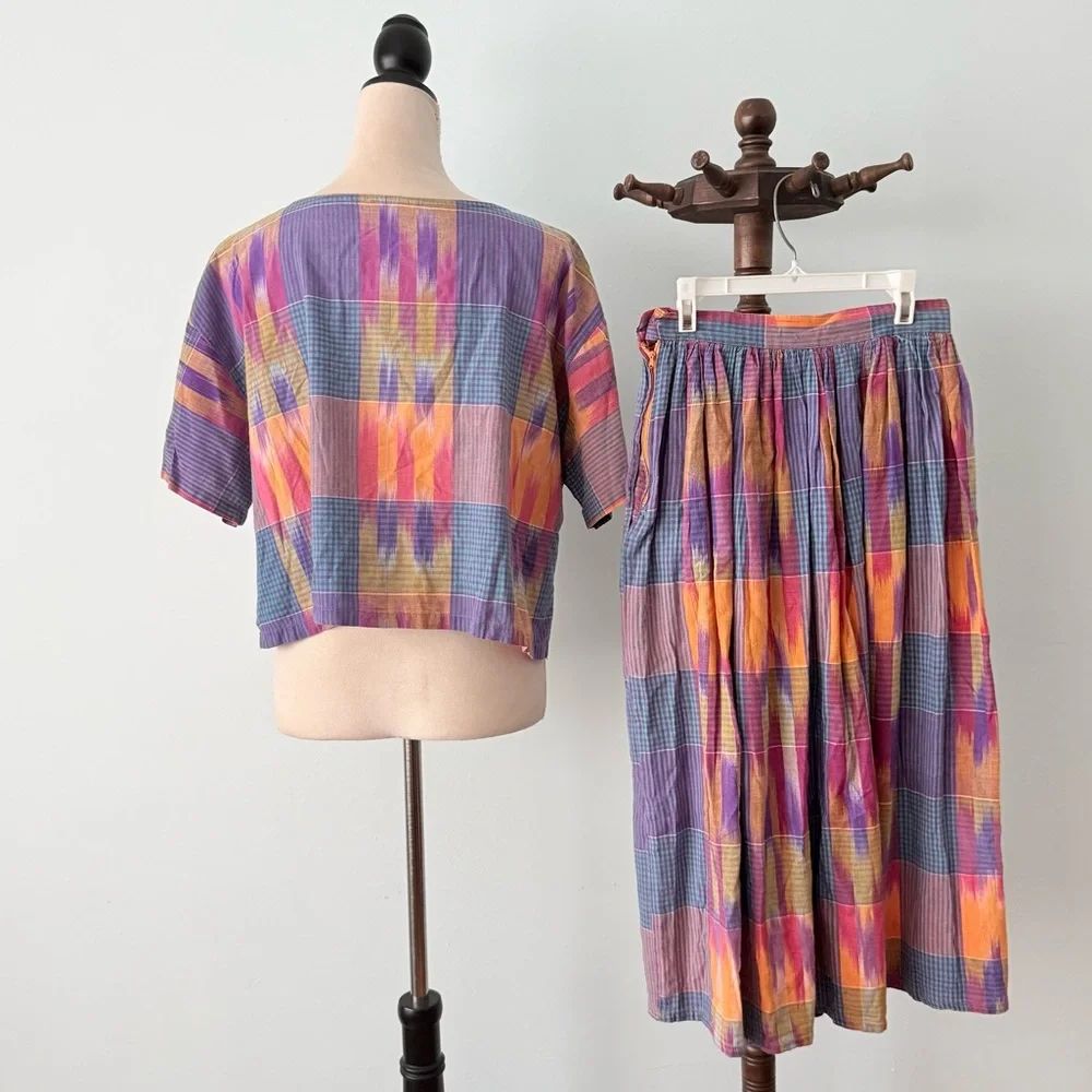 ✨ Vintage Joseph Studio 2-Piece Set Artsy Plaid Top & Midi Skirt Size M 🎨 - Picture 2 of 15